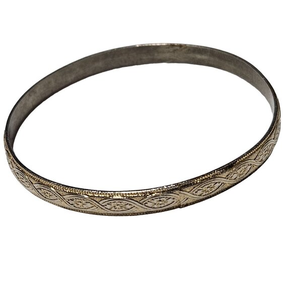 Vintage Elegant Engraved Bangle Bracelet Silver Tone Minimalist Fashion Jewelry - Picture 1 of 4